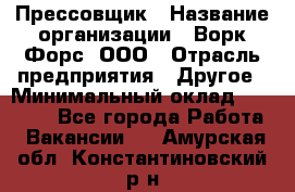 Прессовщик › Название организации ­ Ворк Форс, ООО › Отрасль предприятия ­ Другое › Минимальный оклад ­ 27 000 - Все города Работа » Вакансии   . Амурская обл.,Константиновский р-н